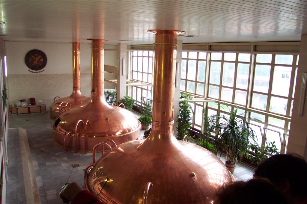 Tanks and vats of beer inside the Budweiser Budvar brewery in České Budějovice.
