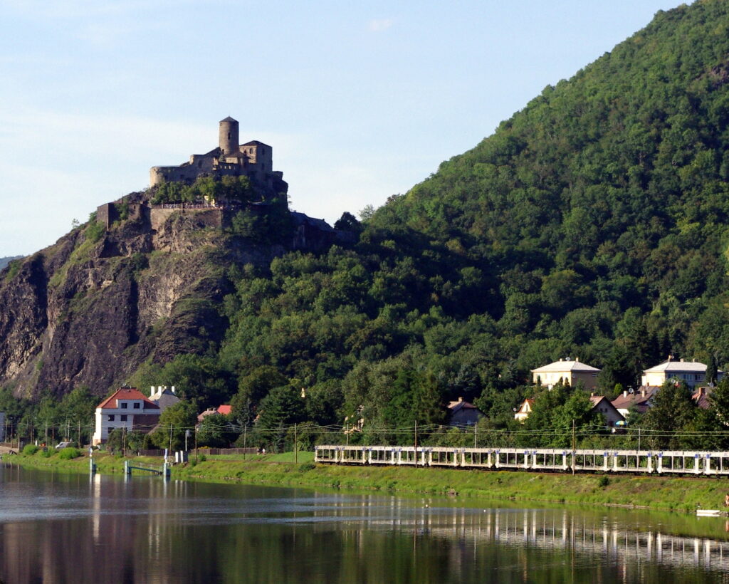 Střekov Castle sits on a cliff high above the River Elbe in Ústí nad Labem.