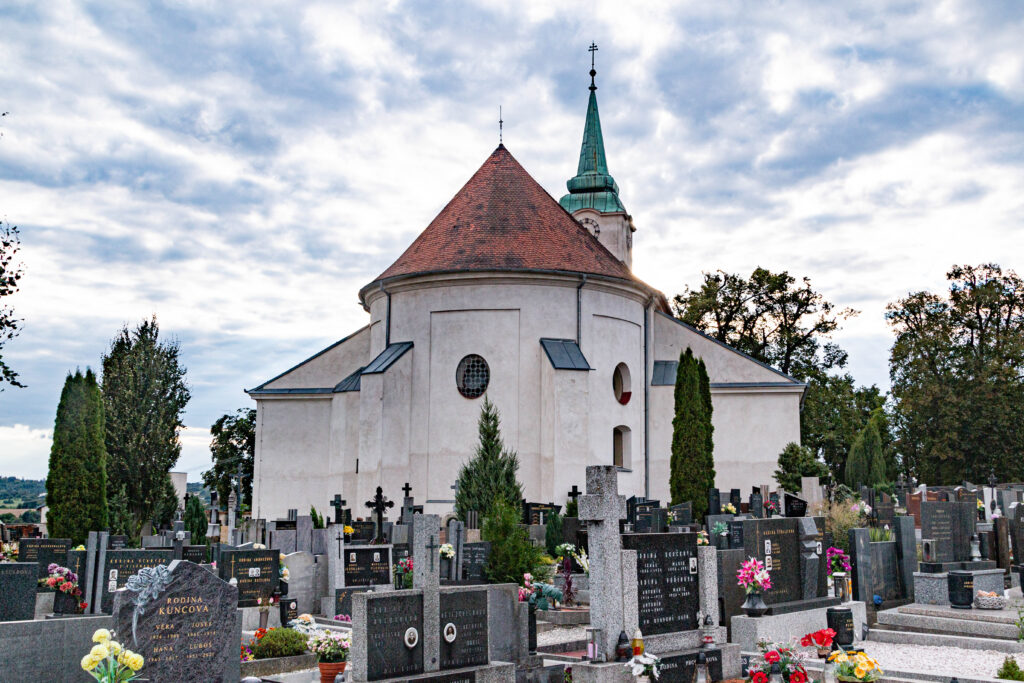 The church and graveyard of Jedovnice, near Brno. Wheely Tyred best campsites Brno