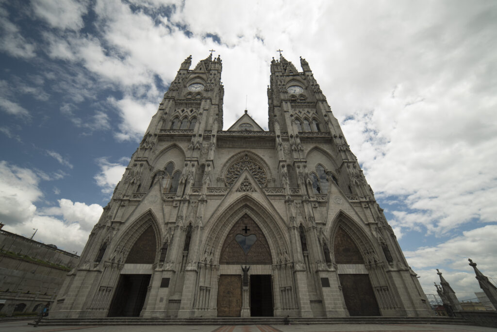 The Basílica del Voto Nacional is a huge church in Quito, Ecuador.