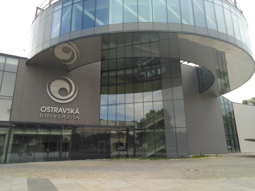 The modern facade of Ostrava University.
