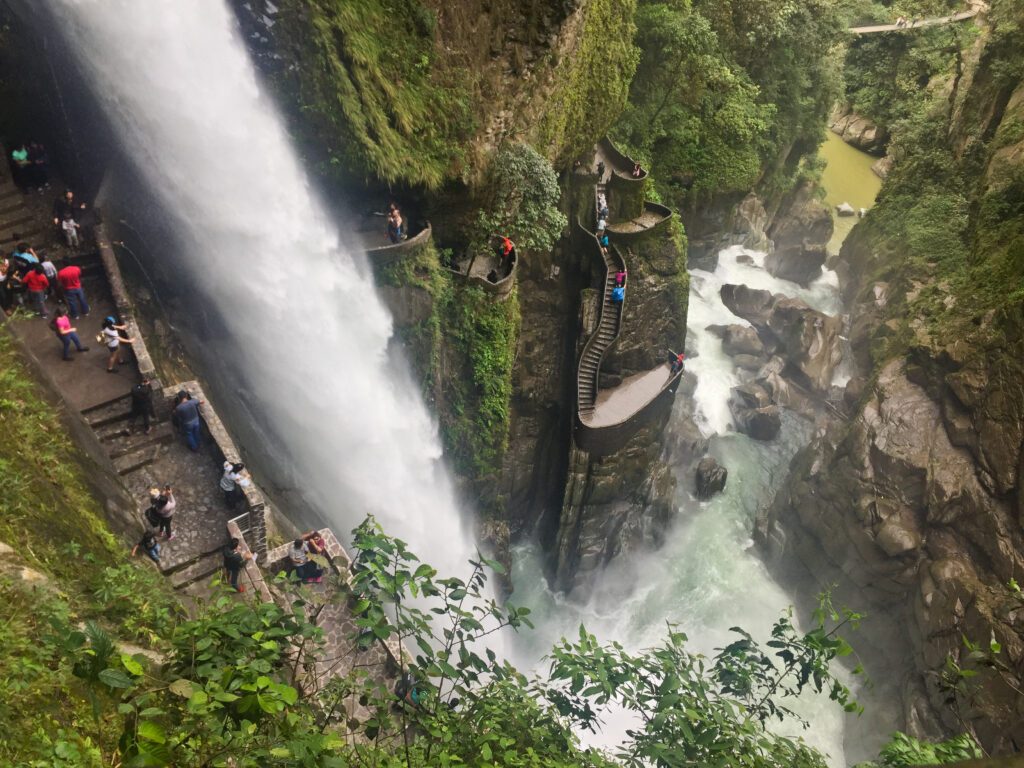 Water tumbles over the Pailon del Diablo waterfall near Baños, Ecuador.