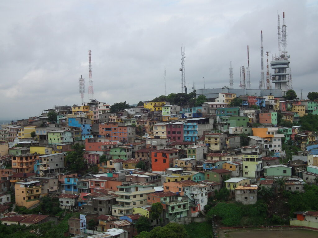 An aerial shot of the colourful houses of Las Peñas in Ecuador. Wheely Tyred Guayaquil attractions