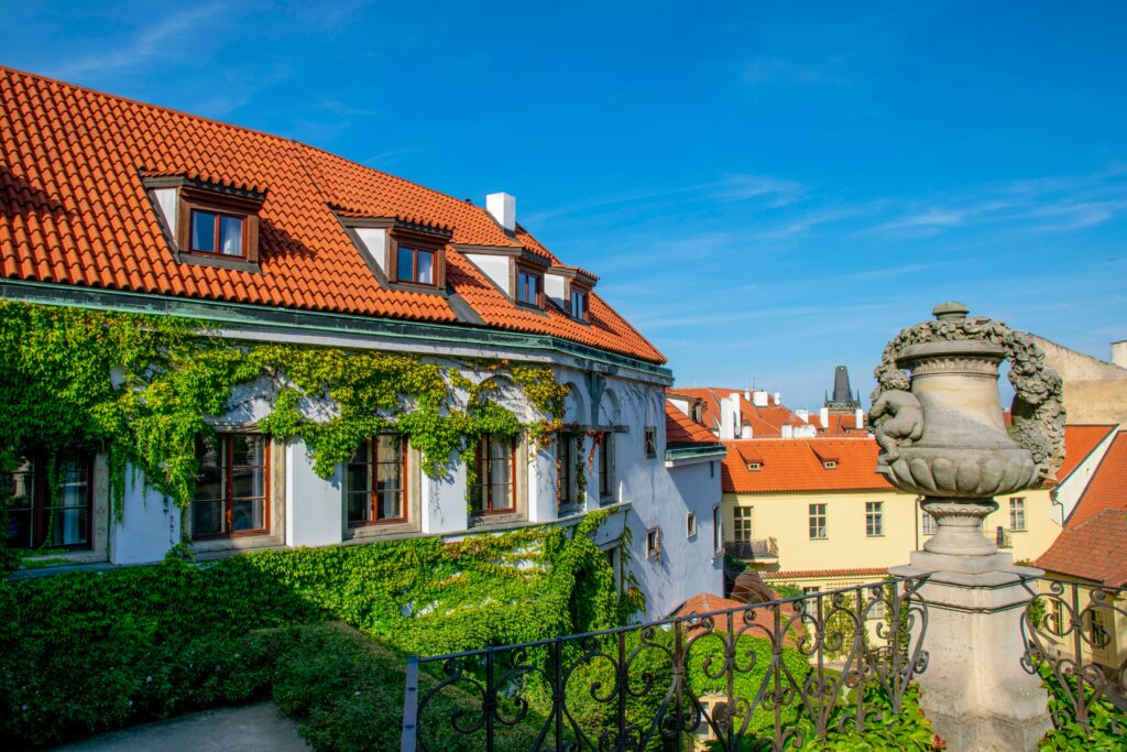 A view of the Vrtba Garden in Prague, thorugh ancient baroque buildings. Wheely tyred Prague's Hidden Gems