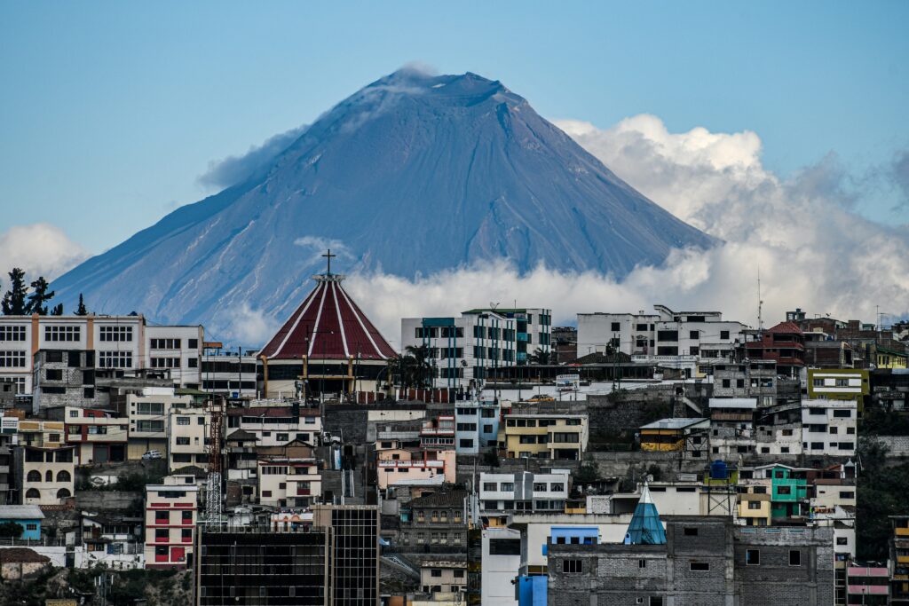 Tungurahua Volcano seen from Ambato city. Wheely Tyred Ecuador’s hidden gems