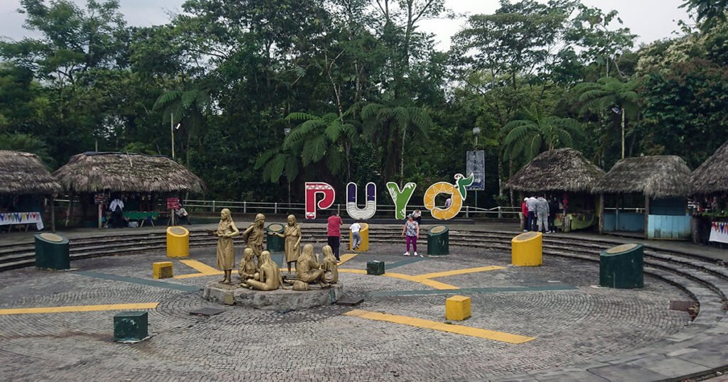 The Malecón and square is full of statues in Puyo, Ecuador.