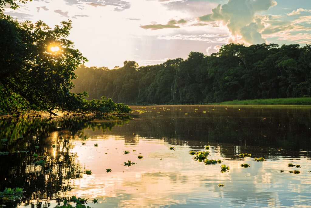The sun shines on Lago Agrio, Nueva Loja, in the Amazon.