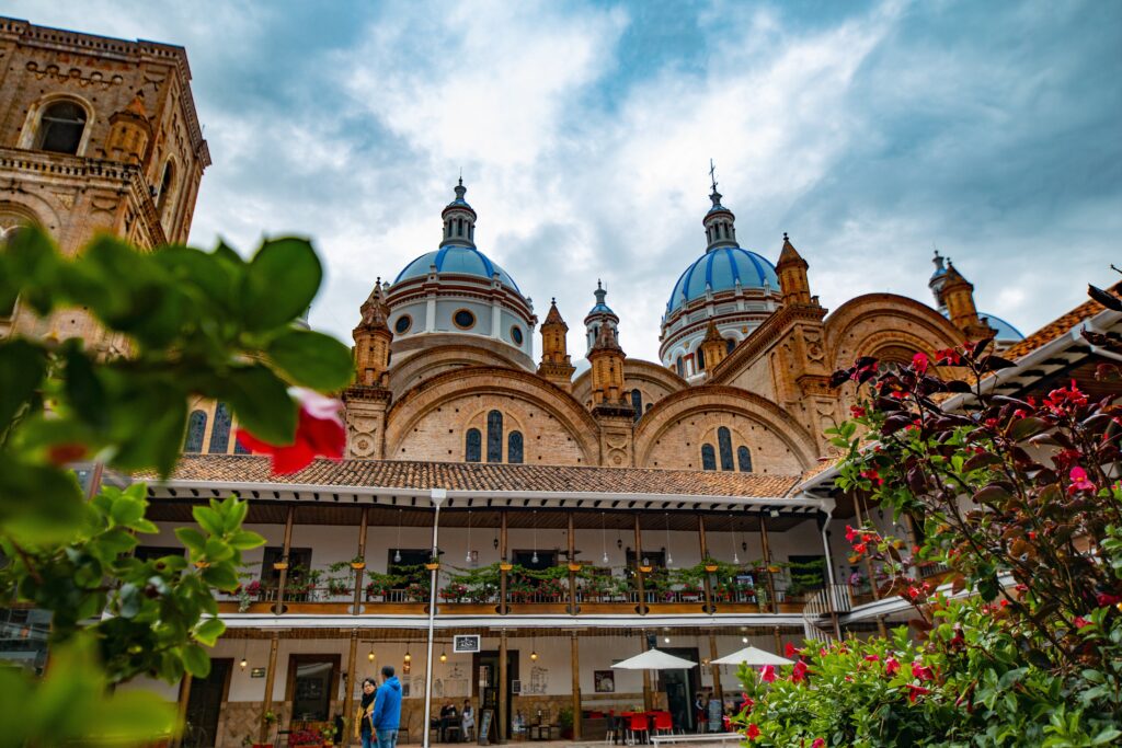 The blue domes of the New Cathedral in Cuenca, Ecuador.