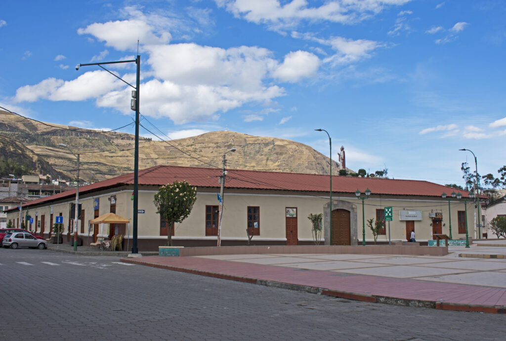 A colonial building on a square in Alausí, Ecuador