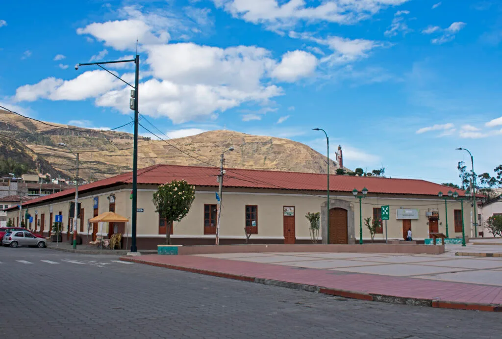 A colonial building on a square in Alausí, Ecuador