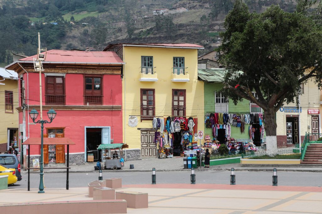 Multicoloured buildings in Alausí, Ecuador