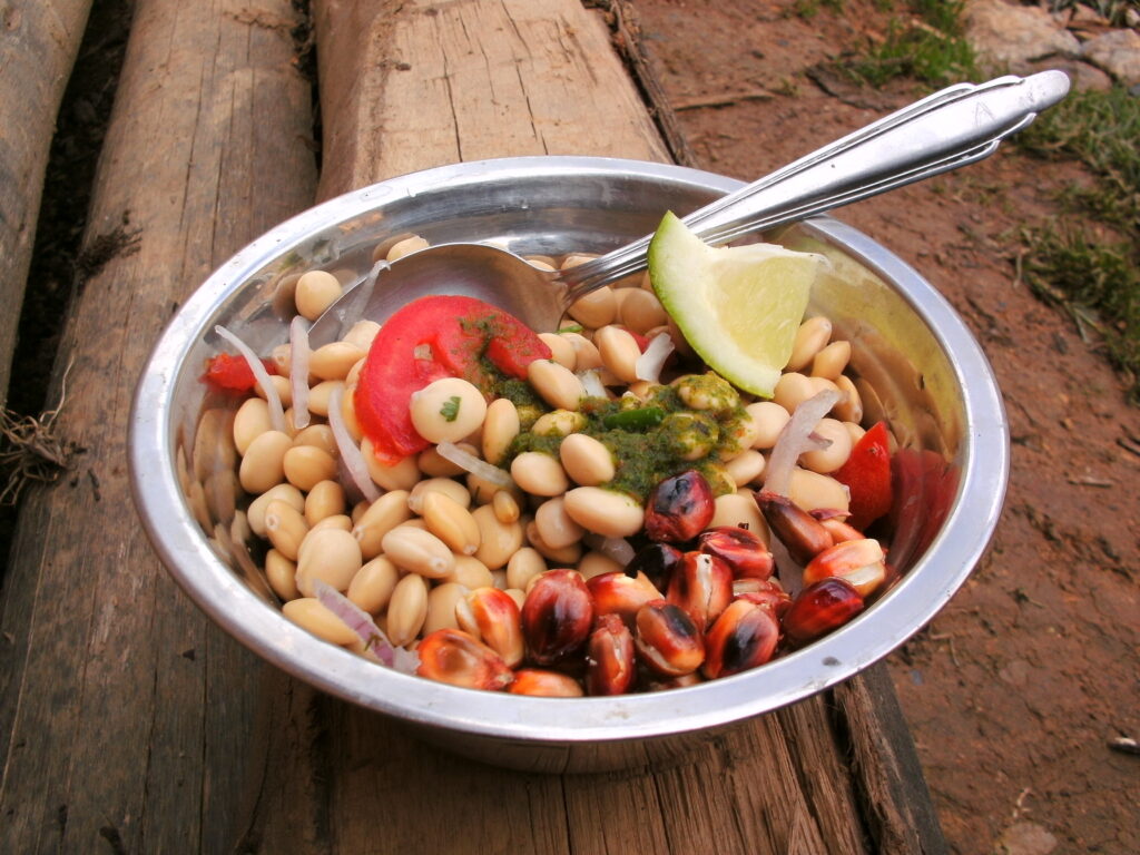 Ceviche de chochos in a metal bowl