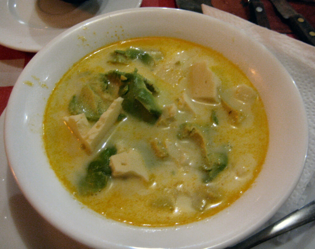 A bowl of locro de papa soup in Ecuador