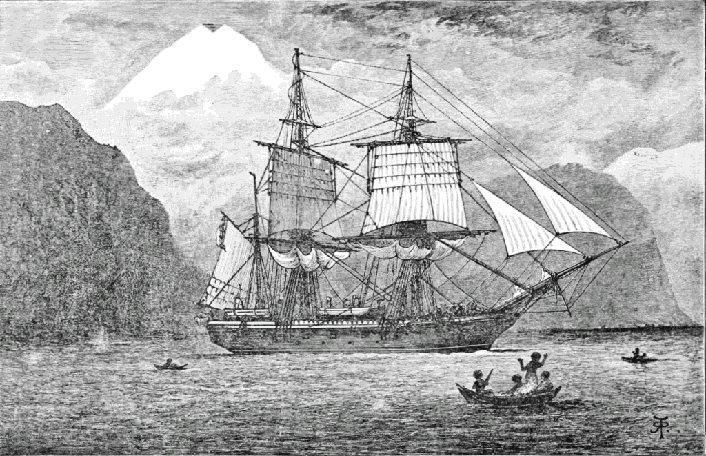 HMS Beagle in the Straits of Magellan, Argentina, presumably carrying Charles Darwin