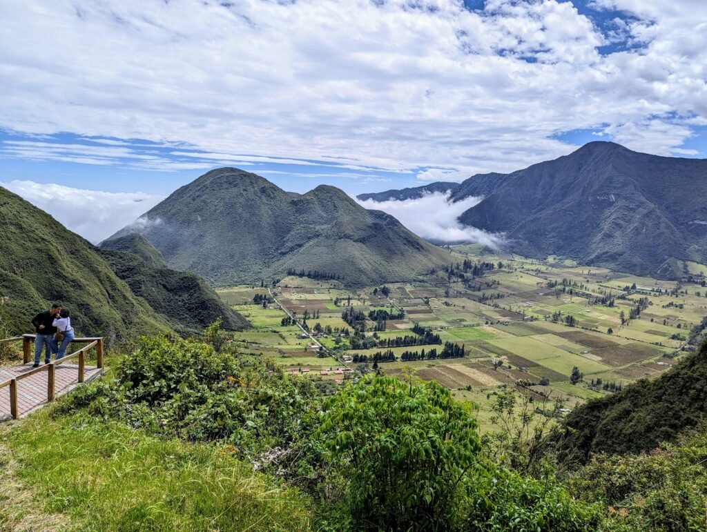 Pululahua crater is full of fields near Quito, Ecuador