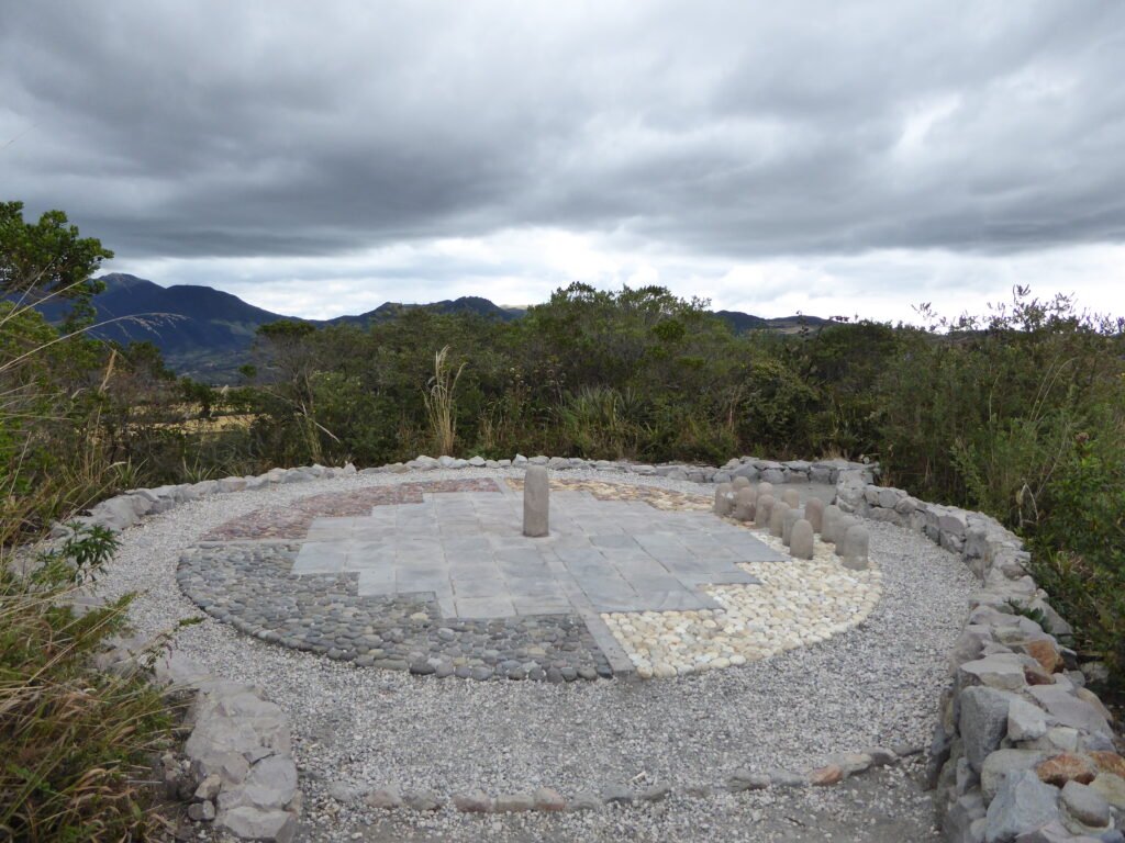 The sacred stone sun dial used for Inti Raymi celebrations at Lake Cuicocha, Ecuador