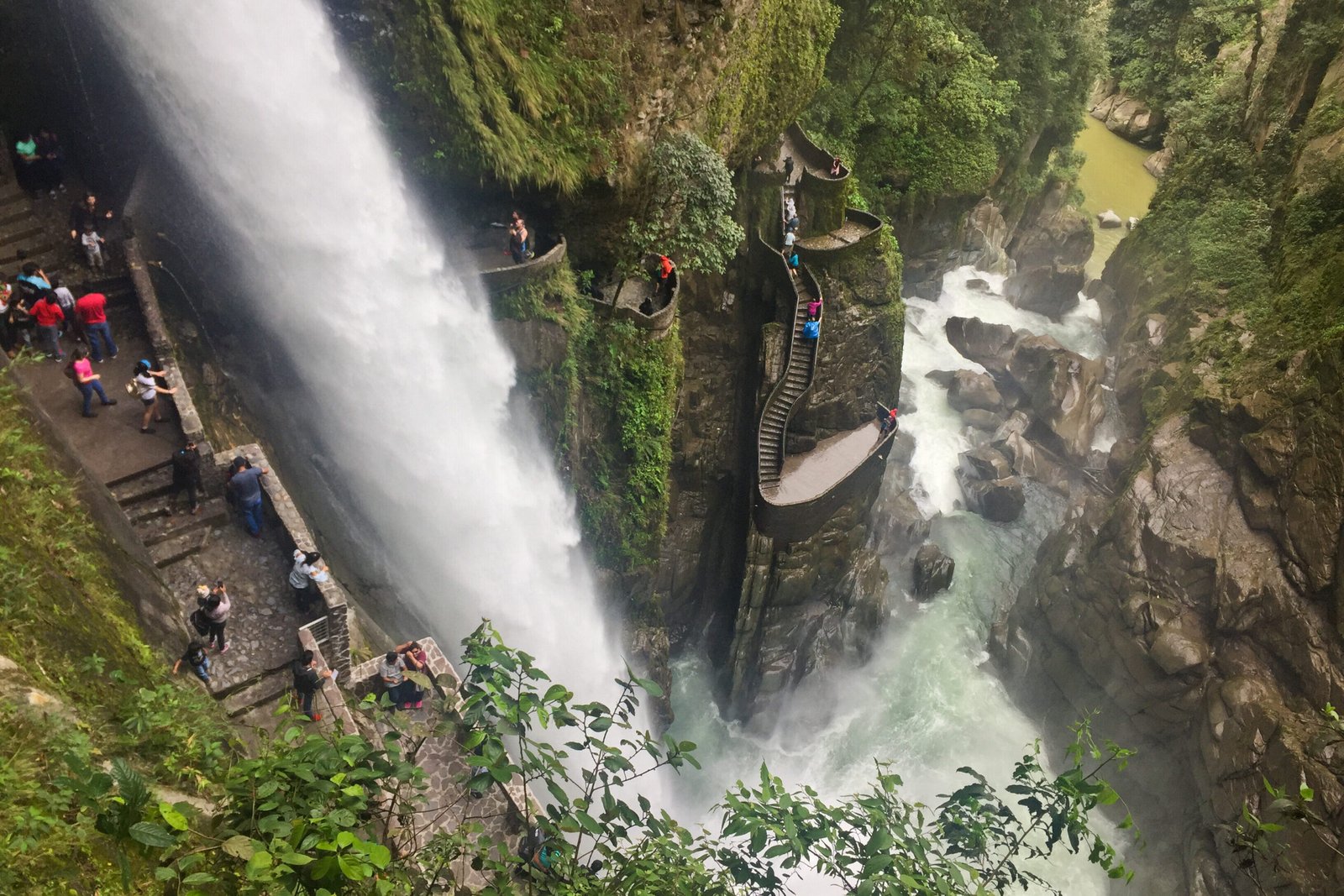 Water tumbles over the Pailon del Diablo waterfall near Baños, Ecuador.