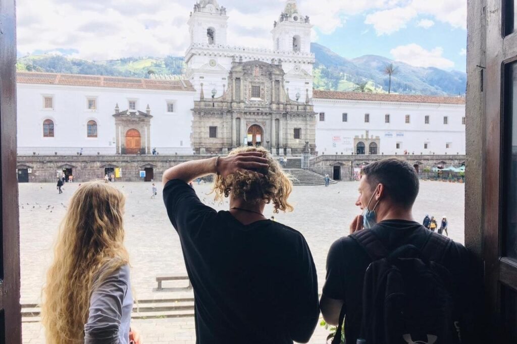 People step out in front of the Cathedral of San Francisco in Ecuador. Wheely Tyred Best food tours in Quito