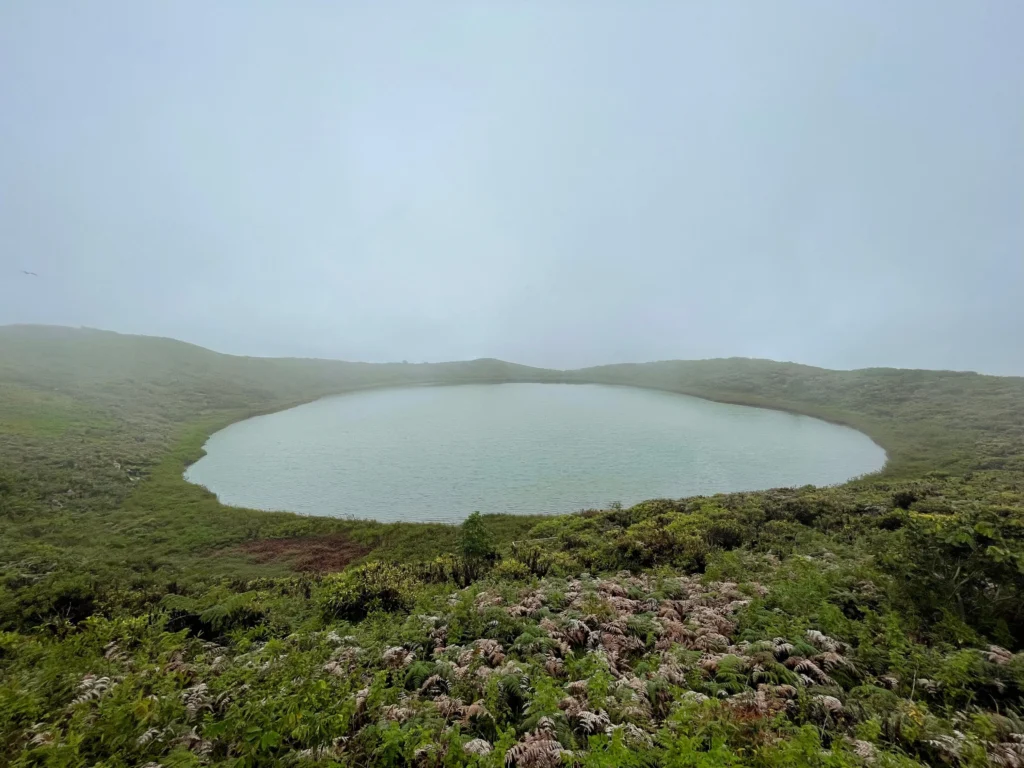 A caldera lake in the Galápagos Islands