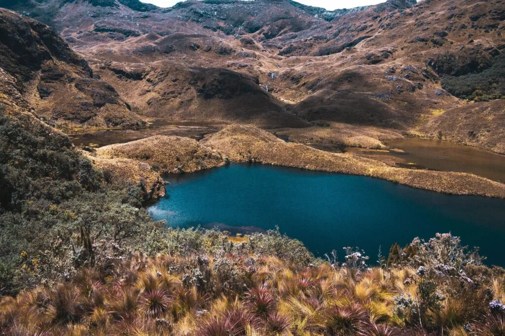 A lake surrounded by paramo in Cajas National Park, near Cuenca, Ecuador