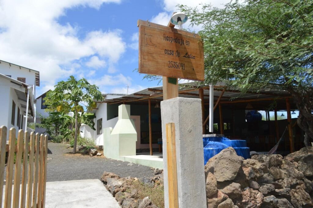 The gate and sign to Casa de Lelia on Floreana Island, Galapagos Islands, Ecuador