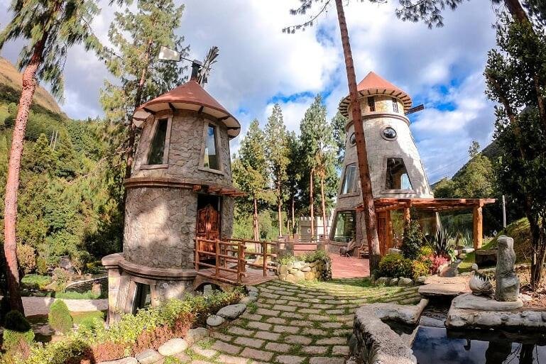 The towers of the lodges at Molino del Puente near Cajas National Park and Cuenca, Ecuador