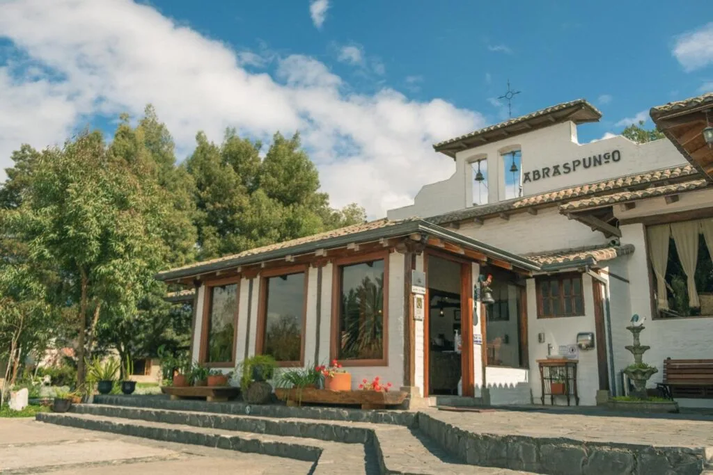 The Spanish colonial style buildings of the Hotel Hacienda Abraspungo near Chimborazo, Ecuador
