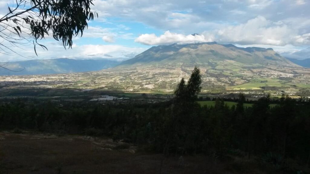 Volcan Imbabura towers over farmland near Cotocachi, Ecuador