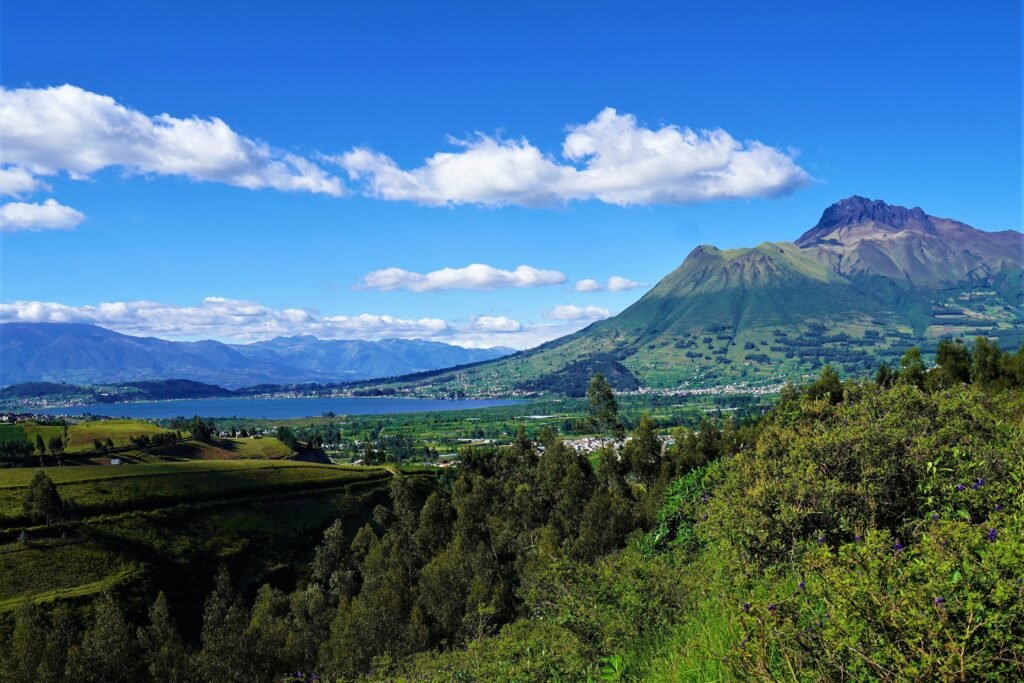 A sunny day over Volcan Imbabura and Lago San Pablo near Otavalo, Ecuador. Wheely Tyred Cuicocha multi-day tours