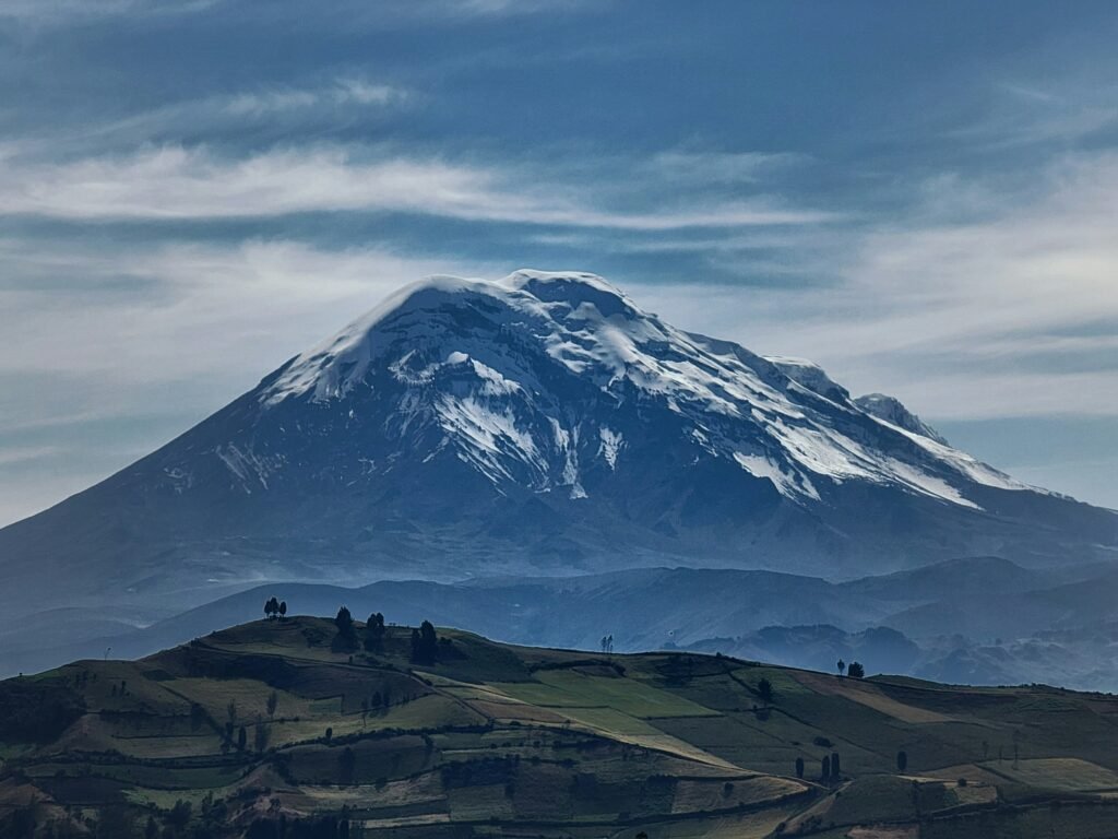 Chimborazo volcano towers over the paramo in Ecuador