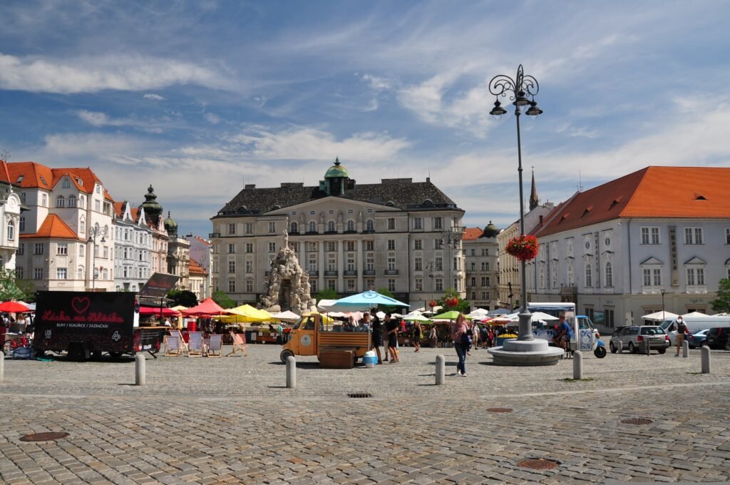 A christmas market in Zlny Trh in Brno, Czechia