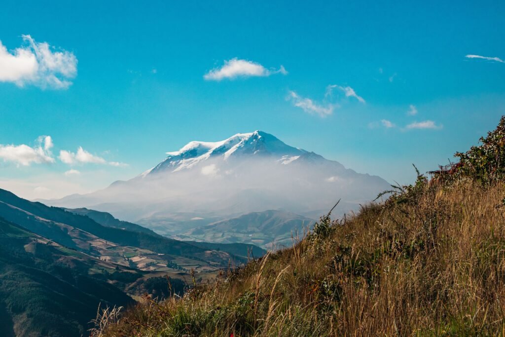 Chimborazo volcano towers over the paramo in Ecuador