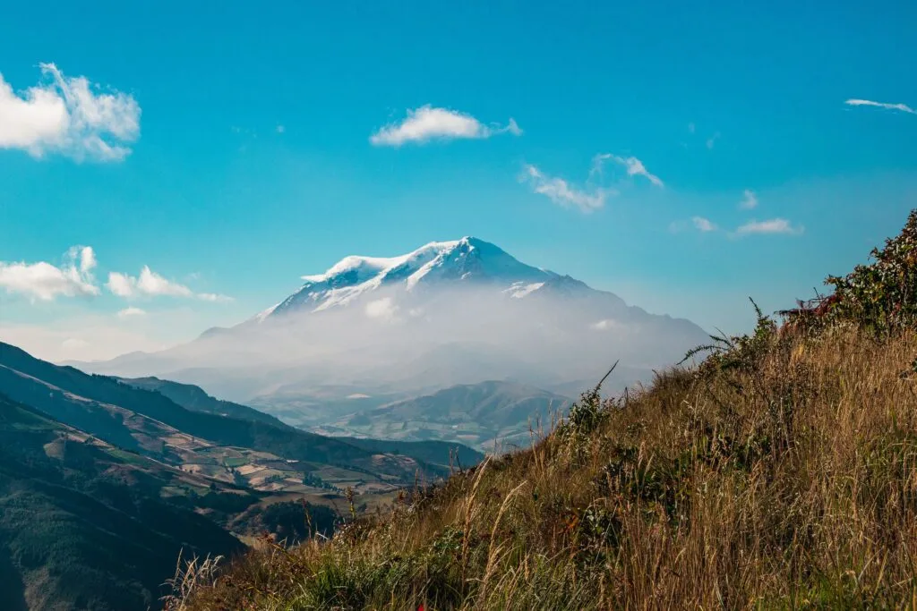 Chimborazo volcano towers over the paramo in Ecuador