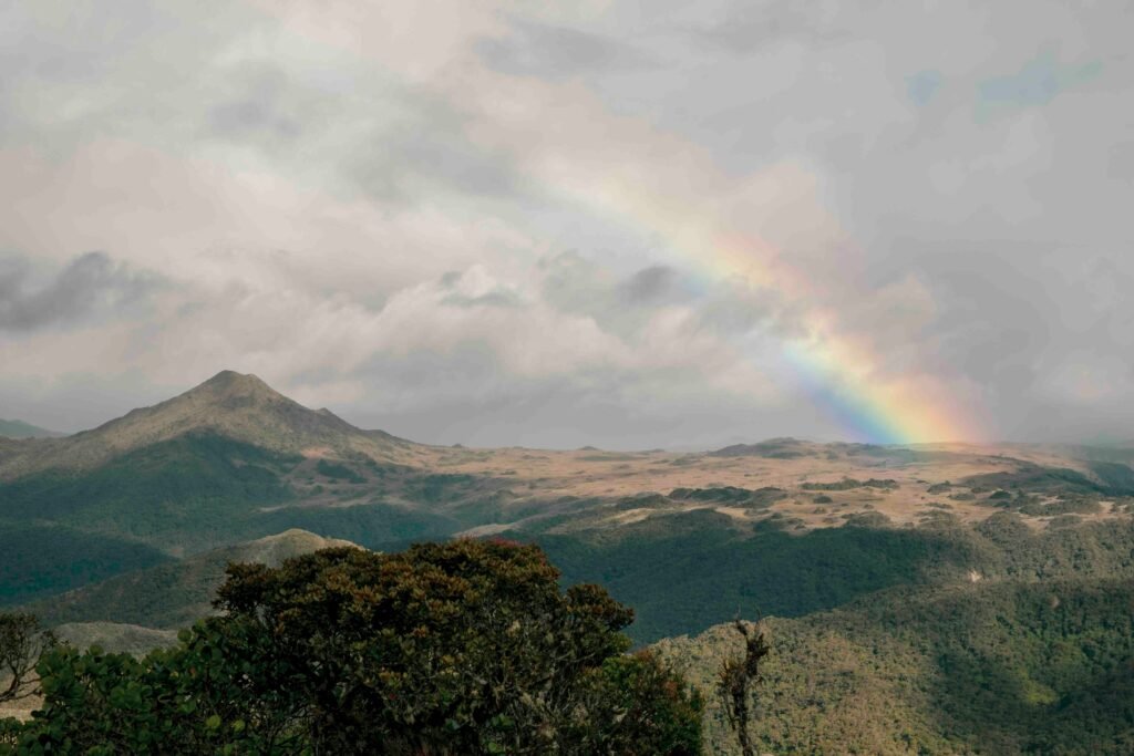 A rainbow over the Andes on a cloudy day, near Saraguro, Loja, Ecuador