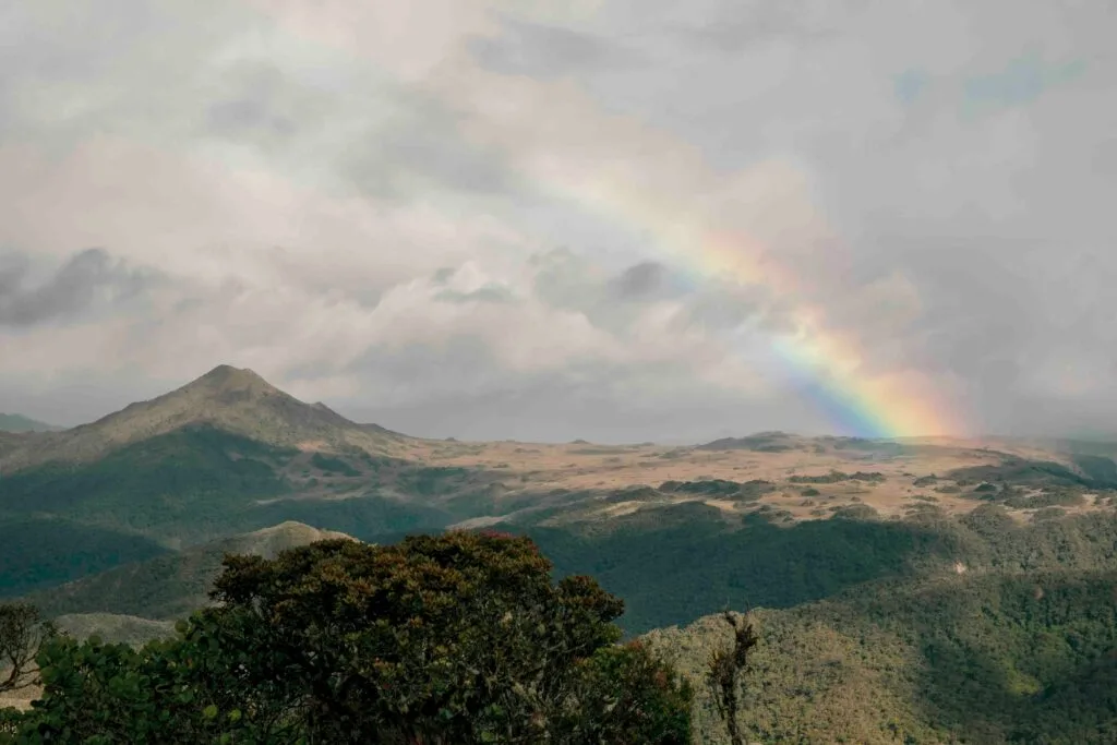 A rainbow over the Andes on a cloudy day, near Saraguro, Loja, Ecuador